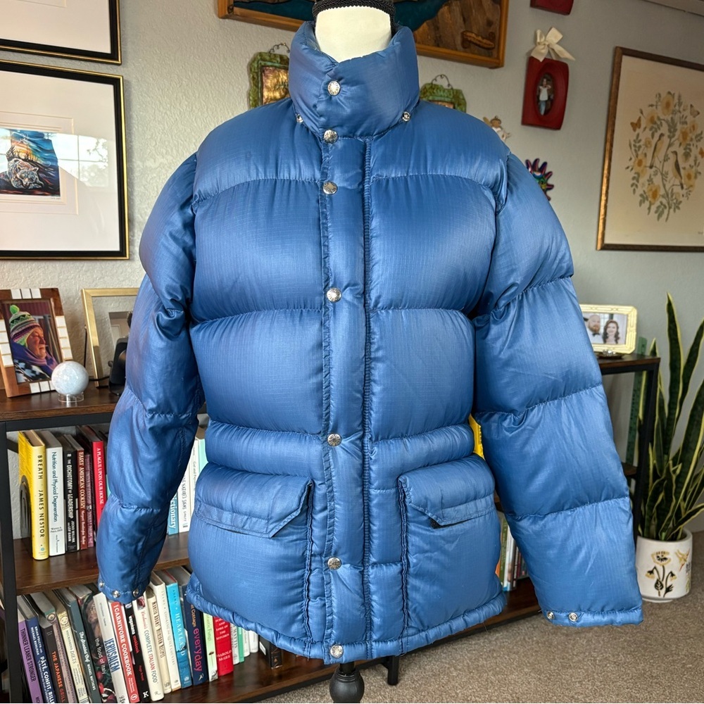 Vtg The North Face Brown Label Down Puffer Jacket Blue Ripstop Usa 70s/80s Men's